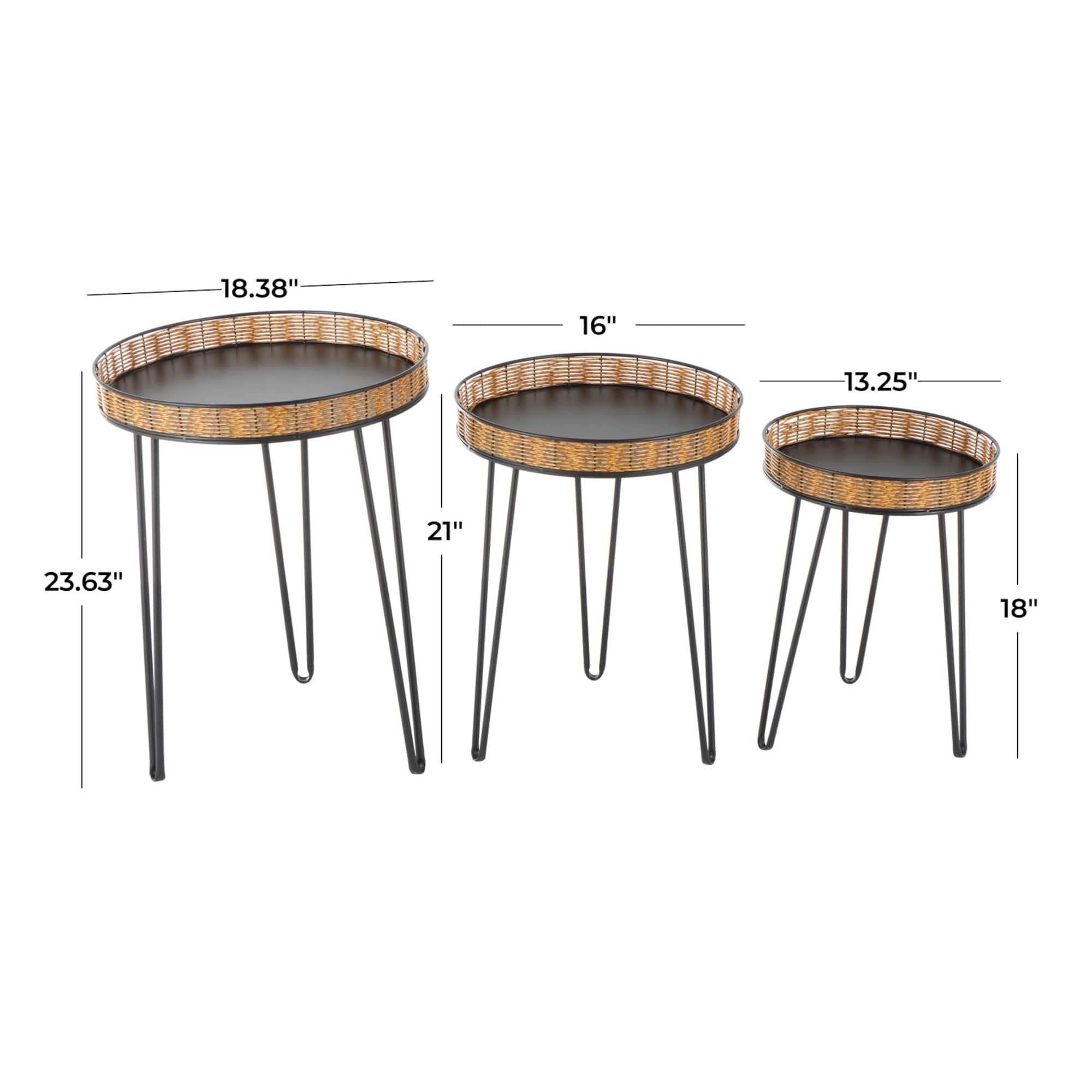 Black Metal Handmade Accent Table with Rattan Tabletop Set